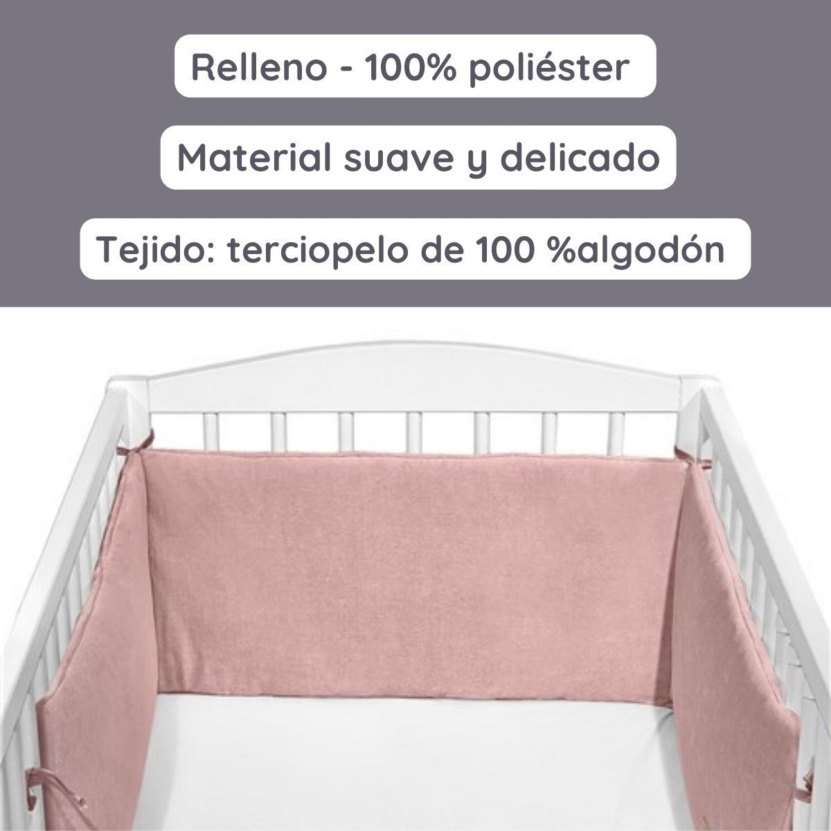 Chichonera Para Cuna 180x30 Velour Algodón Rosa_2