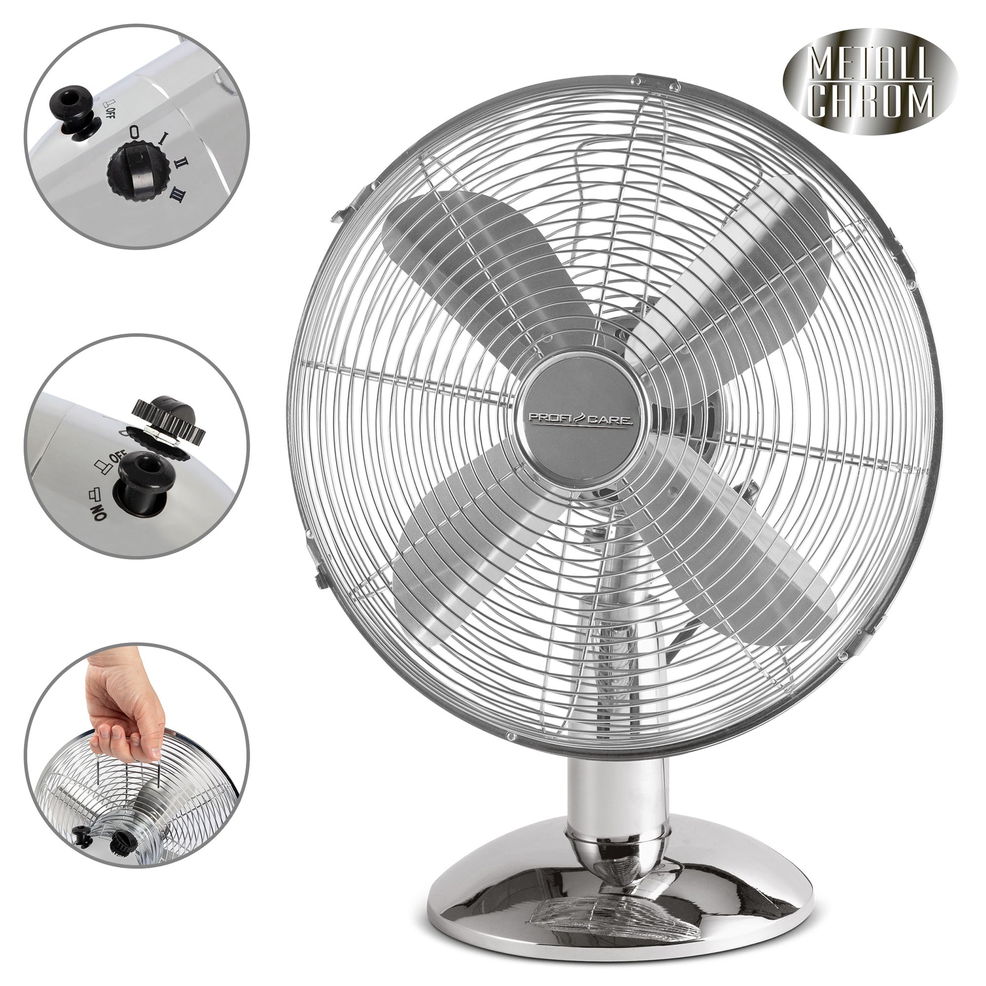 Ventilador De Mesa, Silencioso, Retro, Diámetro Exterior 30 Cm, 3 Velocidades, Oscilante, Proficare Vl 3063m