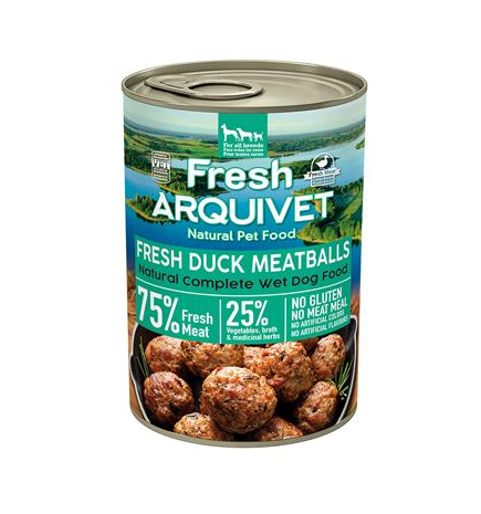 Fresh Duck Meatballs Arquivet 400 g Comida húmeda para perro con pato, boniato y naranja