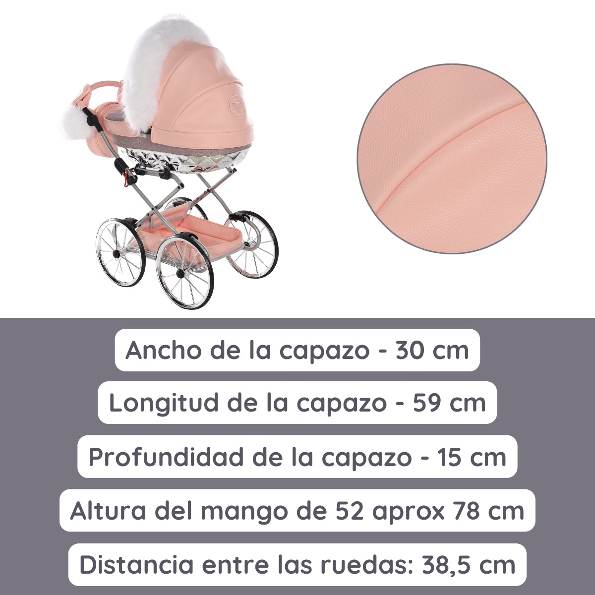 Carro De Muñecas Hand Craft Glitter Satin Classic Pink / Silver