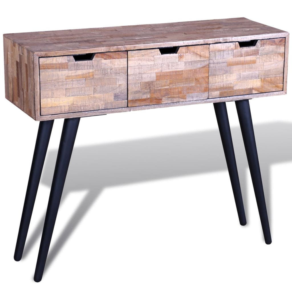 Mesa Consola Con 3 Cajones De Madera De Teca Reciclada_4