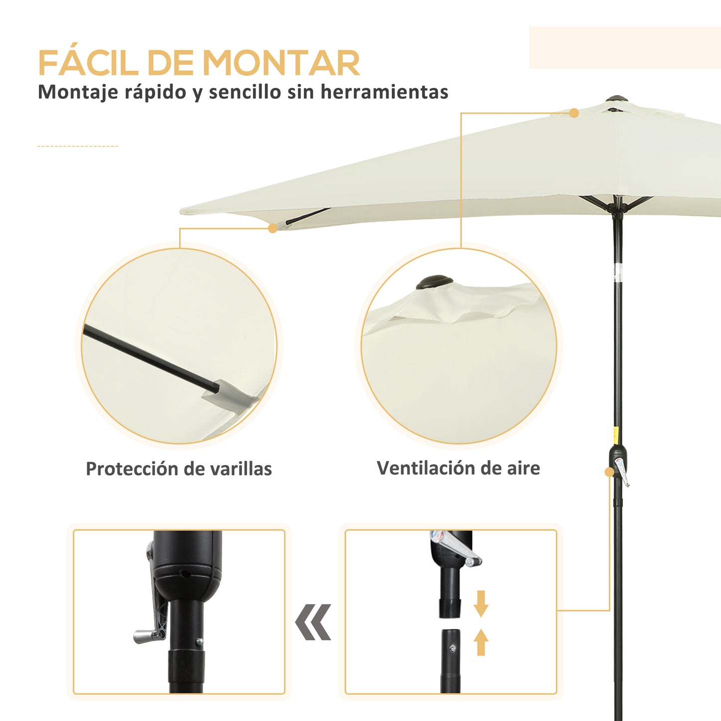Outsunny Sombrilla De Terraza Exterior 200x300 Cm Con Ángulo Ajustable Crema_5