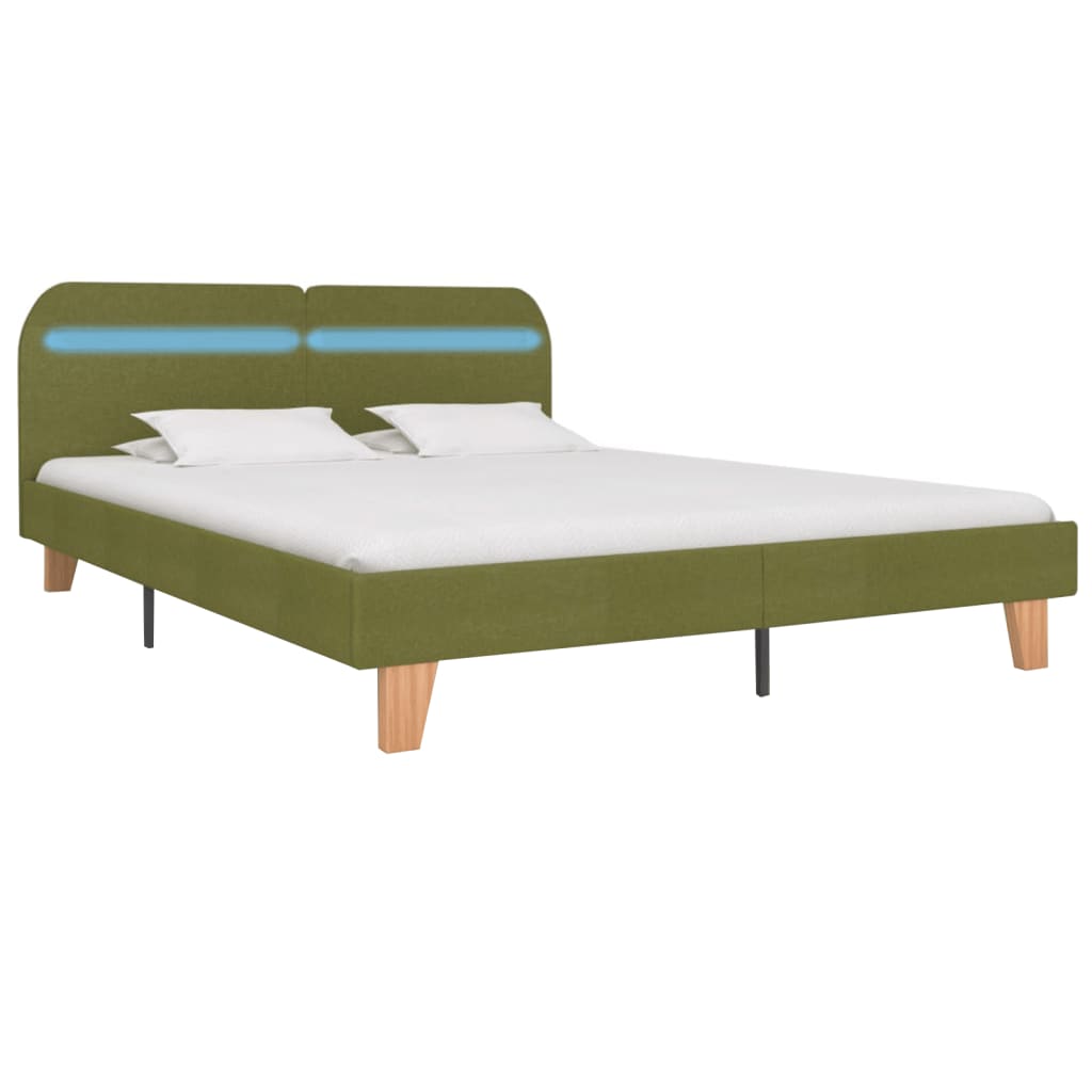 Estructura De Cama Con Led Sin Colchón Tela Verde 160x200 Cm / Vetonek_5
