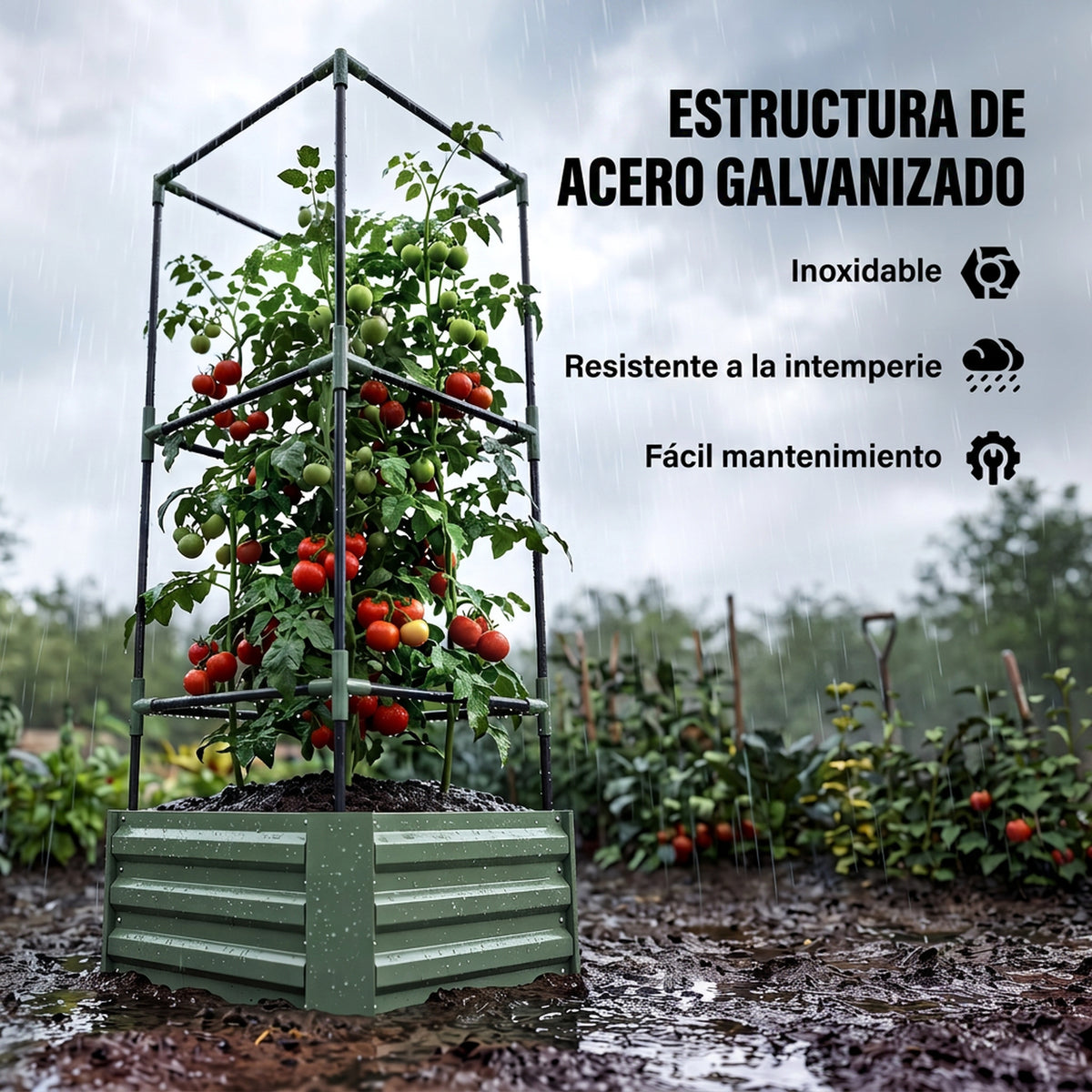Jardinera Con Celosía Outsunny Acero, Acero Galvanizado Verde 61x61x140 Cm_5