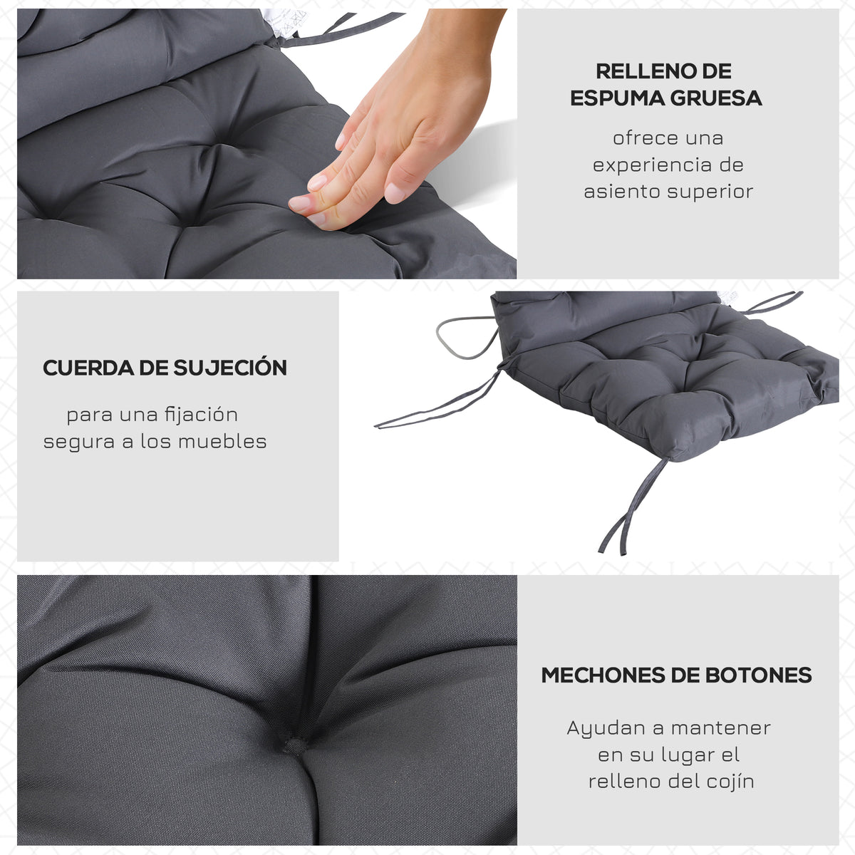 Cojines Para Sillas Outsunny Poliéster, Algodón Gris Oscuro 50x98x8 Cm_5