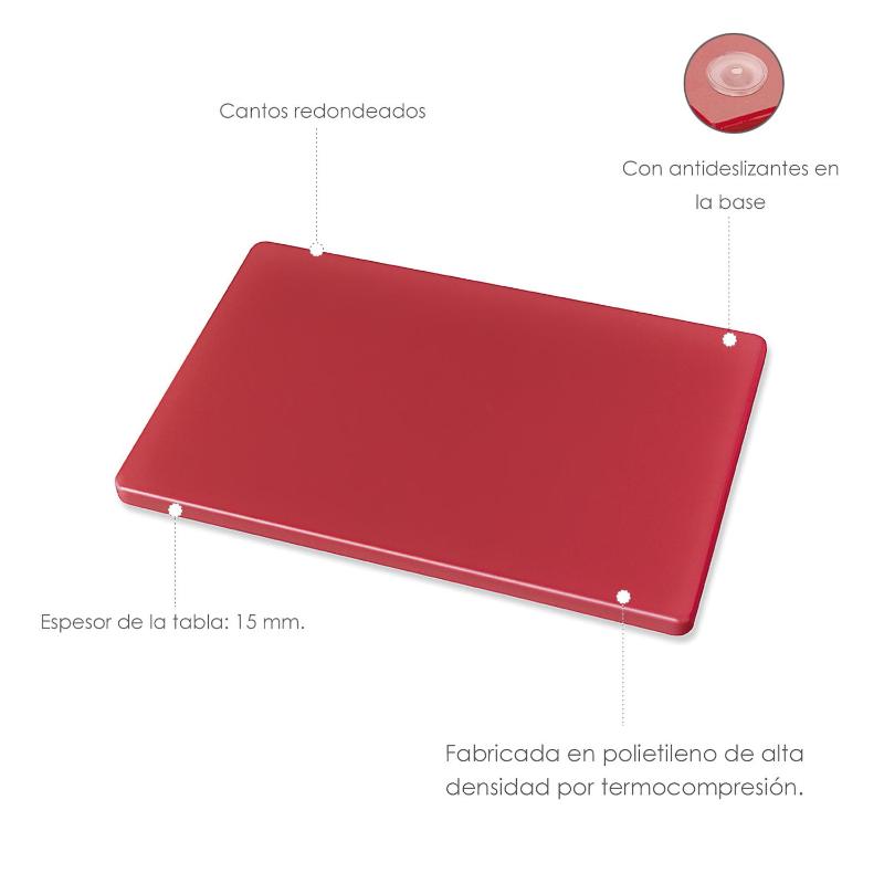 Tabla Cortar Polietileno 30x20x1,5 Cm. Color Rojo_2