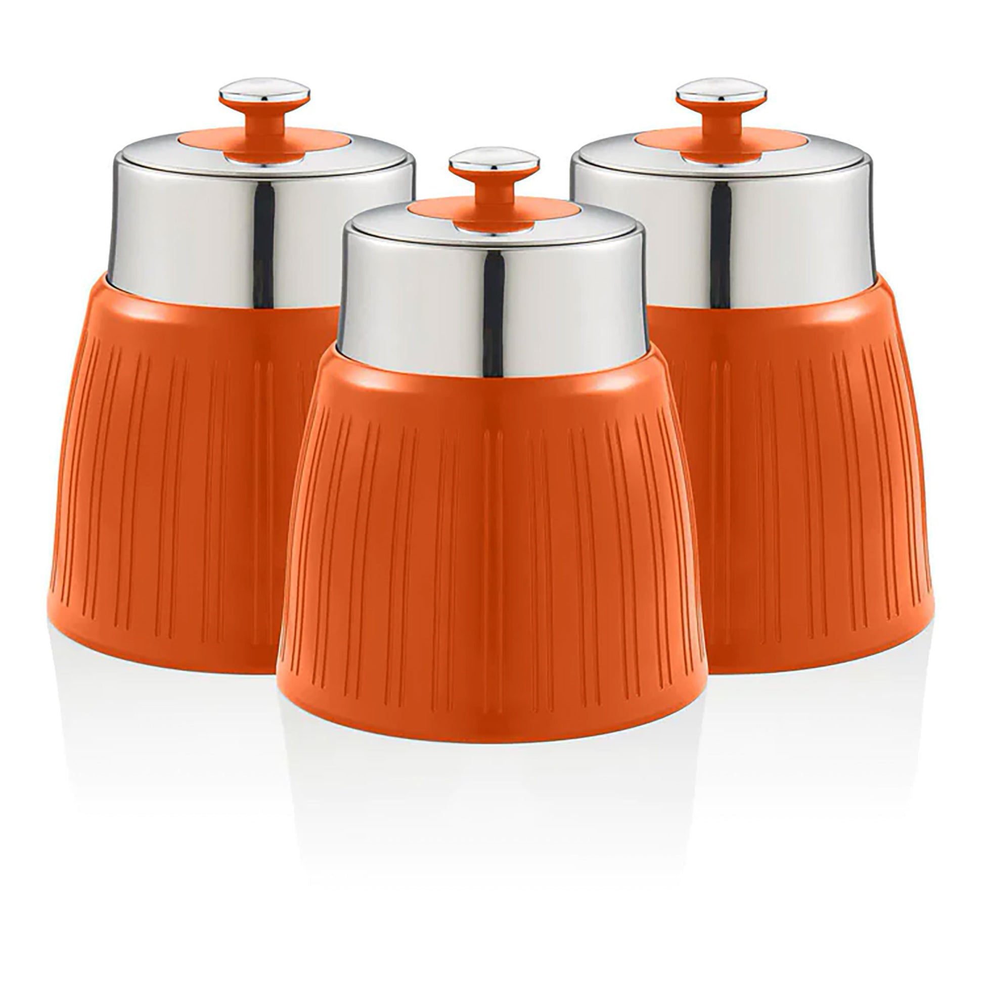 Set 3 Botes Cocina Almacenaje 1,2 L, Plástico Y Acero Inox, Especias, Té ,café, Retro, Vintage Swan Swka1024on, Naranja