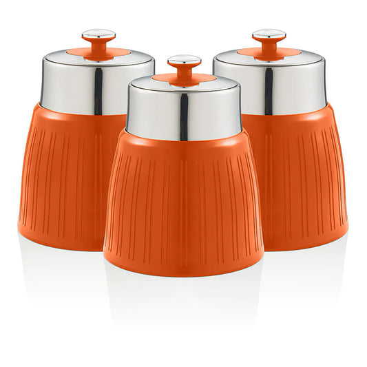 Set 3 Botes Cocina Almacenaje 1,2 L, Plástico Y Acero Inox, Especias, Té ,café, Retro, Vintage Swan Swka1024on, Naranja