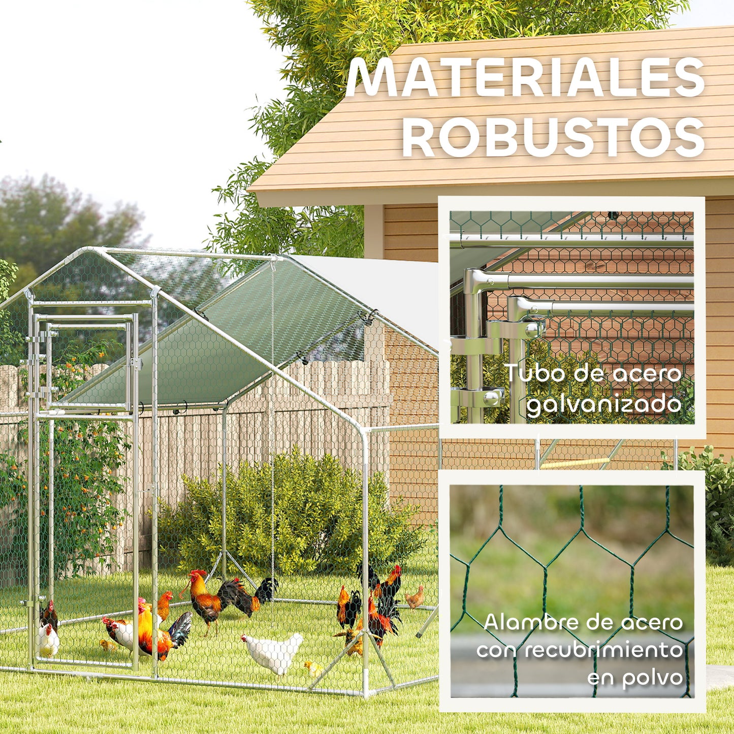 Pawhut Gallinero Para Exterior 3x4x2 M Con Comedero Colgante Tipo Brocheta Plata_5