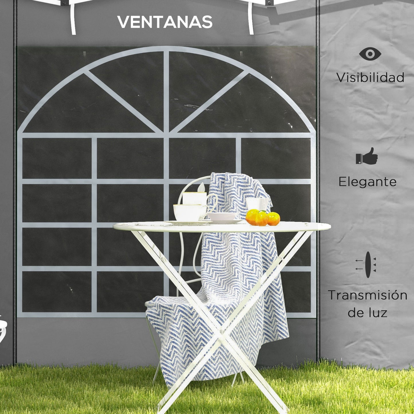 Outsunny Paredes Laterales Para Carpas De 2 Paneles 300x200 Cm Con Ventana Gris_5