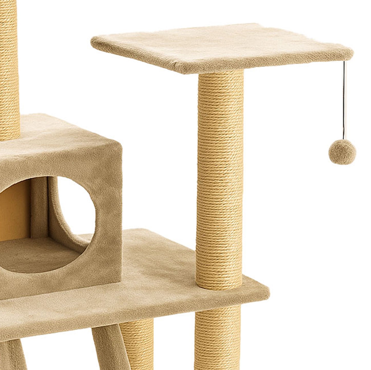 Torre Rascador Para Gatos En 4 Niveles Beige Con Escalera 49x41x113cm Wuapu Modelo Cadi_2