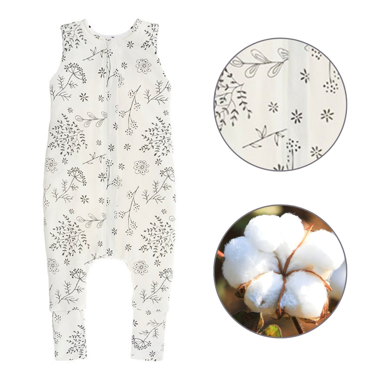 Saco De Dormir Con Pies Reversible T-m Jersey Algodón Black Dots-bloom