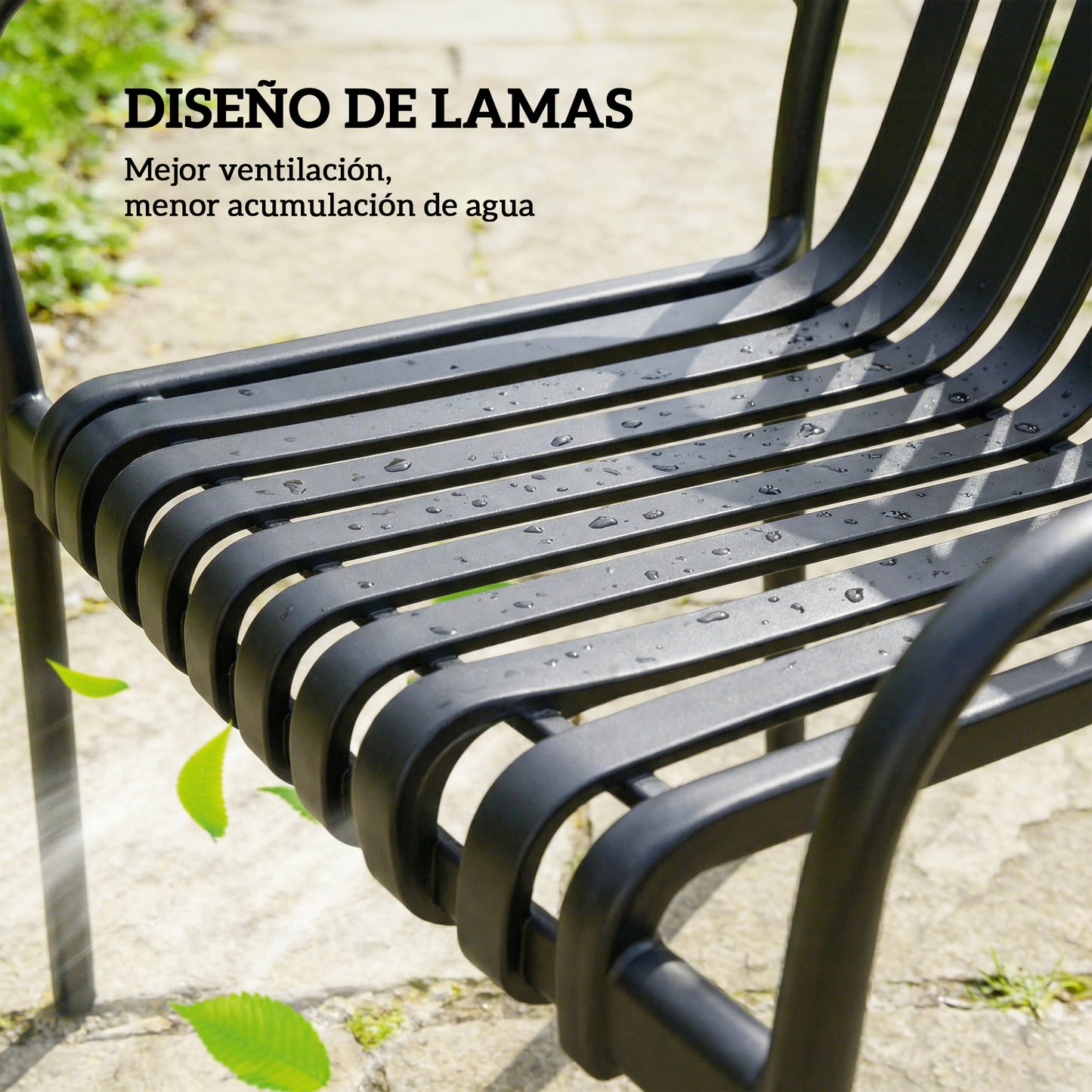 Outsunny Juego De 4 Sillas De Jardín Exterior Apilables Respaldo Curvado Negro_5