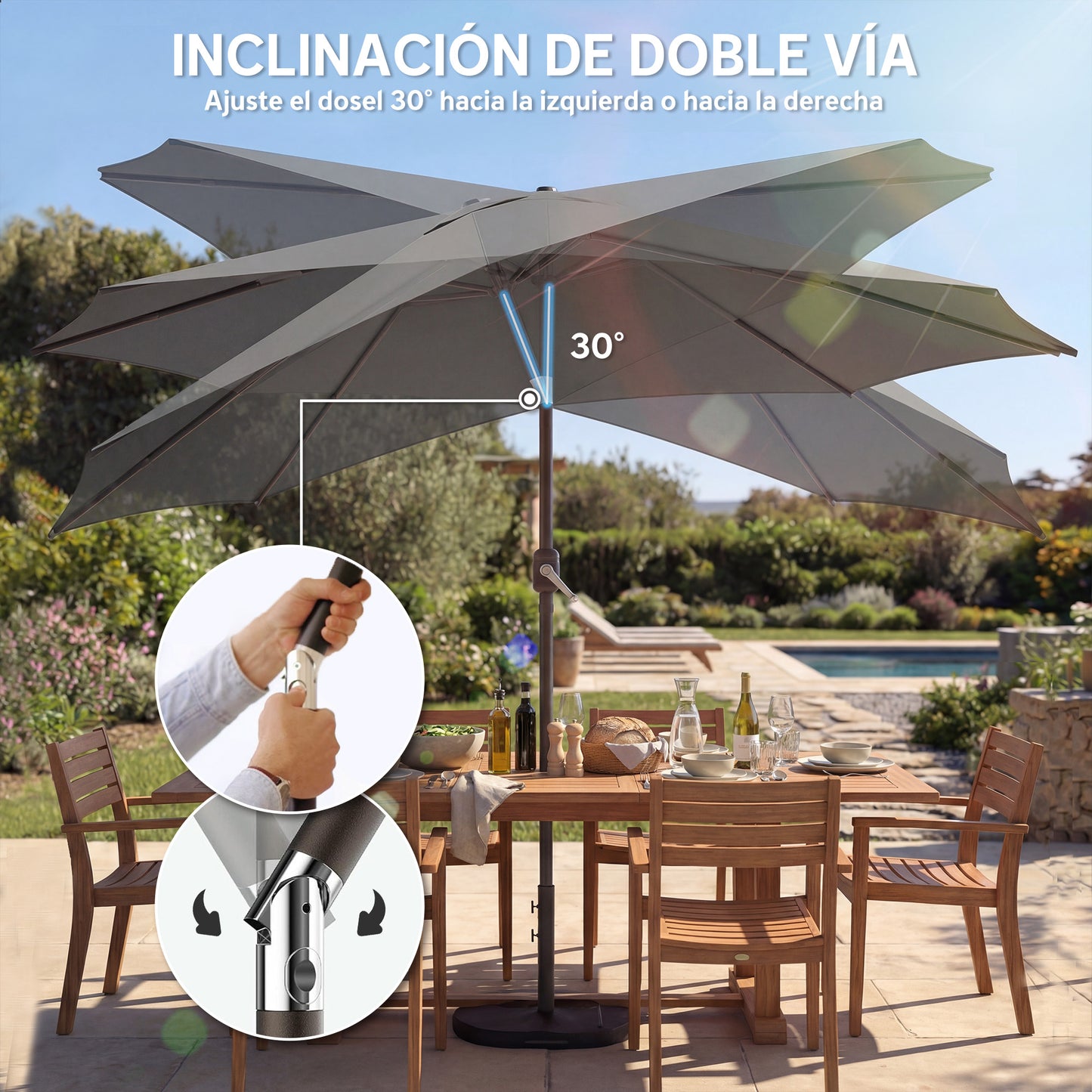 Outsunny Sombrilla Terraza Exterior 3x3 M Con Base Y Bolsa De Arena Gris Oscuro_5