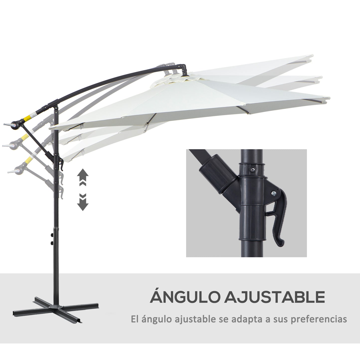 Outsunny Parasol Excéntrico Ø300 Cm Inclinable Con Manivela Para Jardín Crema_5