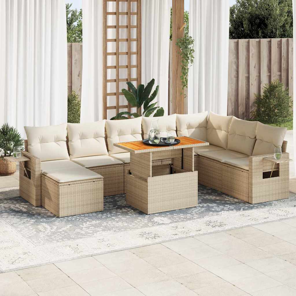 Set De Sofás De Jardín Con Cojines 9 Pzas Ratán Sintético Beige / Vetonek_5
