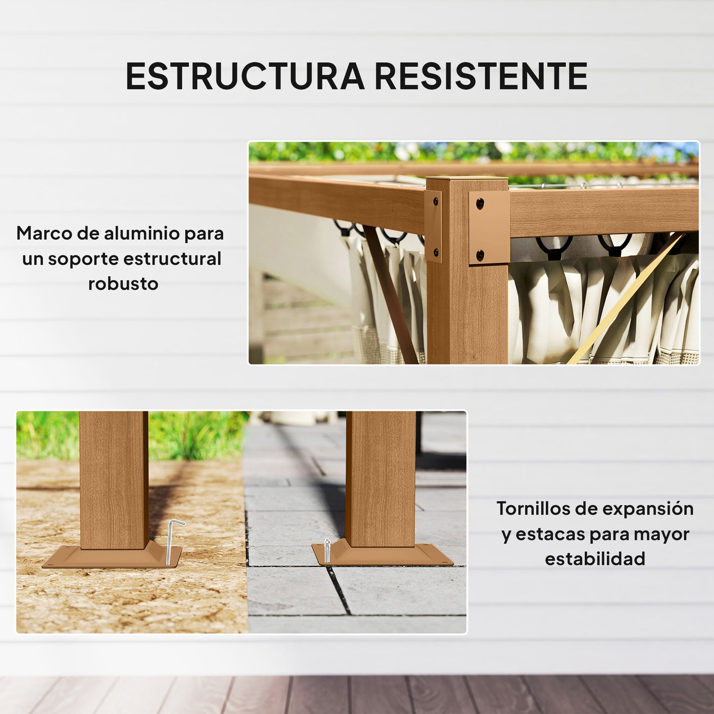 Outsunny Pérgola De Jardín 4x3 M Con Techo Retráctil Mosquiteras Natural_5