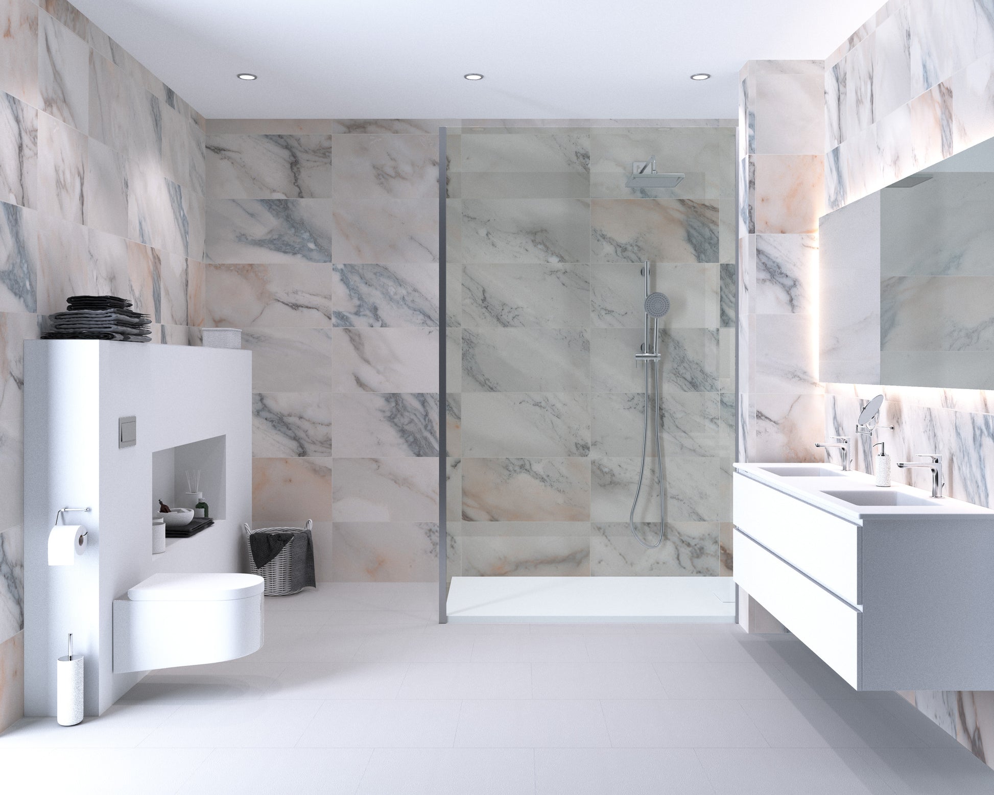 Aqua-step- All In One - Paneles De Pared A Prueba De Agua Y Panel De Sueloe  - Marmo Lumina - 6 Paneles (2,34m²)