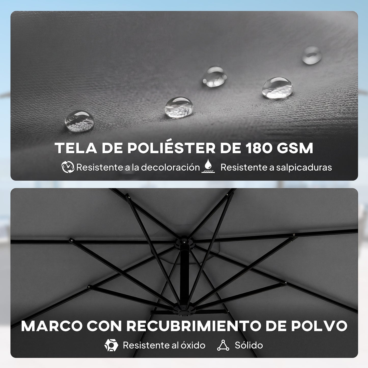 Outsunny Parasol Excéntrico Ø300 Cm Con Base Cruzada Manivela Y Funda Gris_5