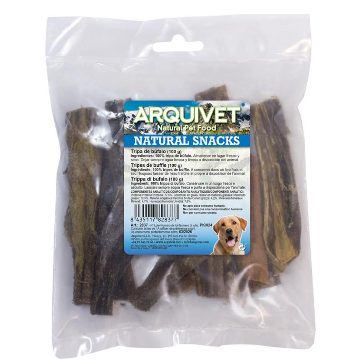 Snack natural para perros Tripa de búfalo Arquivet  100 g