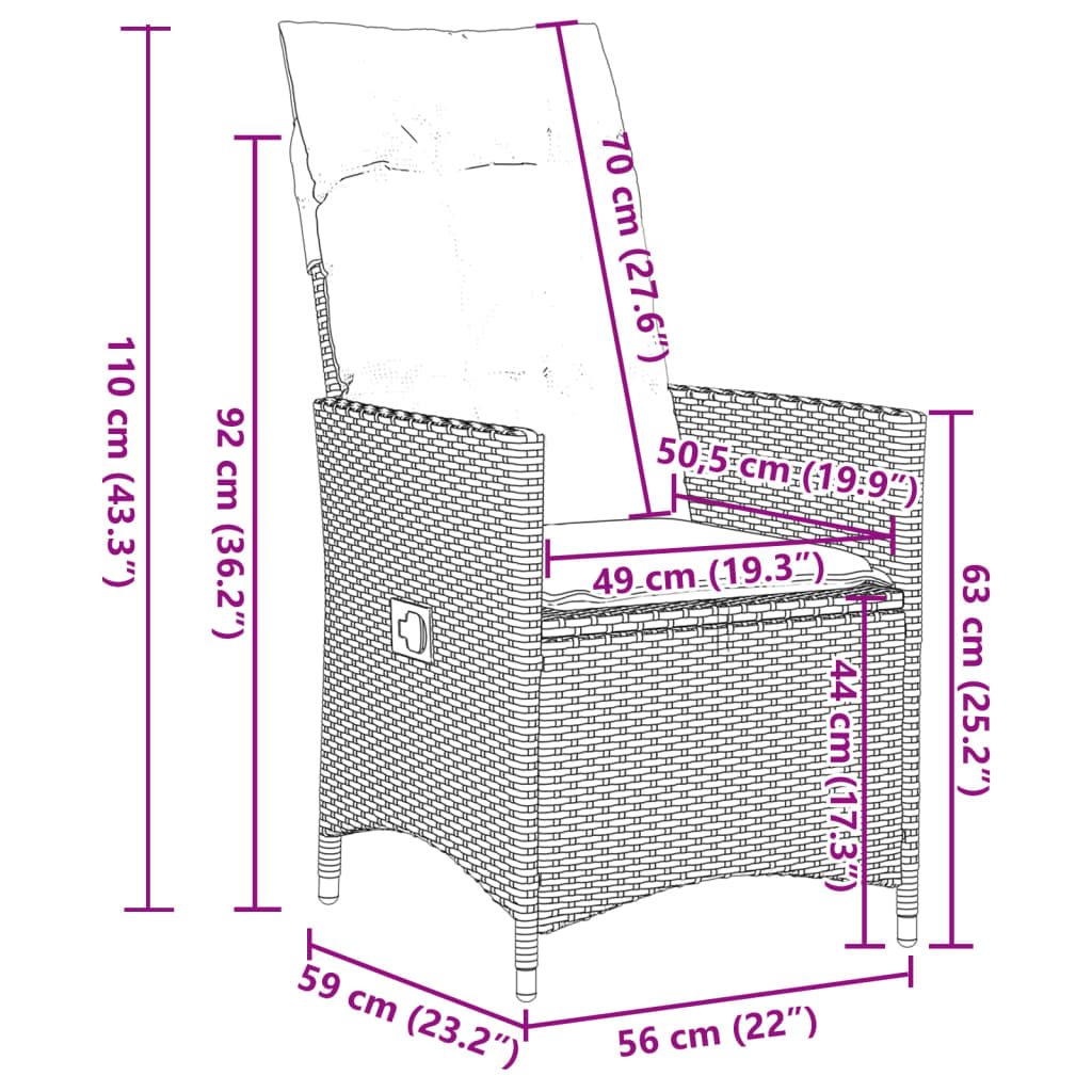 Set Comedor Para Jardín 9 Pzas Y Cojines Ratán Sintético Marrón / Vetonek_5