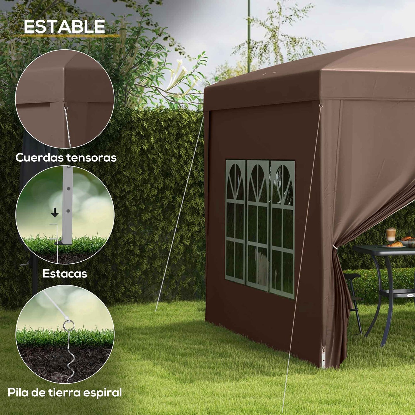 Outsunny Carpa Plegable Pop-up 3x3 M Con 4 Paredes Laterales Anti-uv Café_5