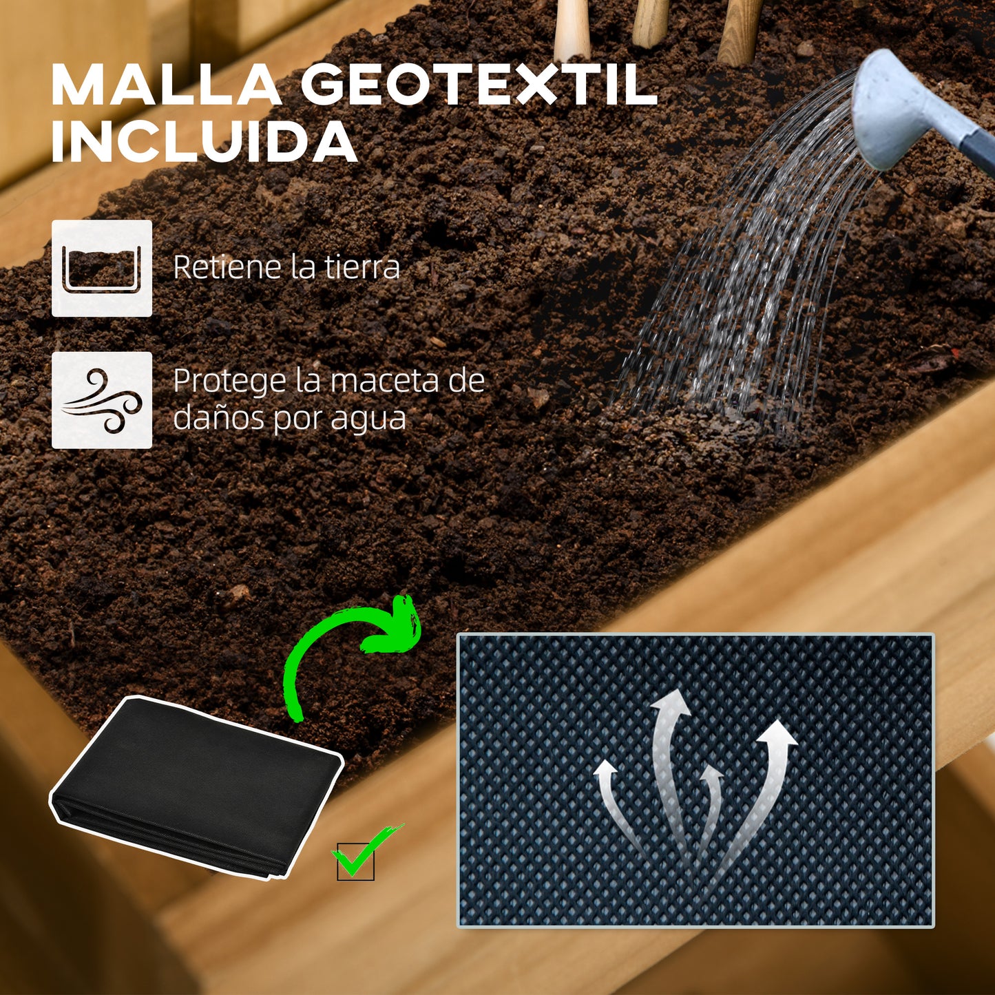 Outsunny Jardinera De Pared Con Enrejado De Madera 3 Macetas Móviles 60x16x80 Cm_5