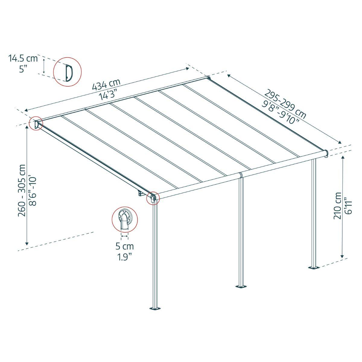 Pérgola adosada Capri 299x434 cm gris Canopia by Palram