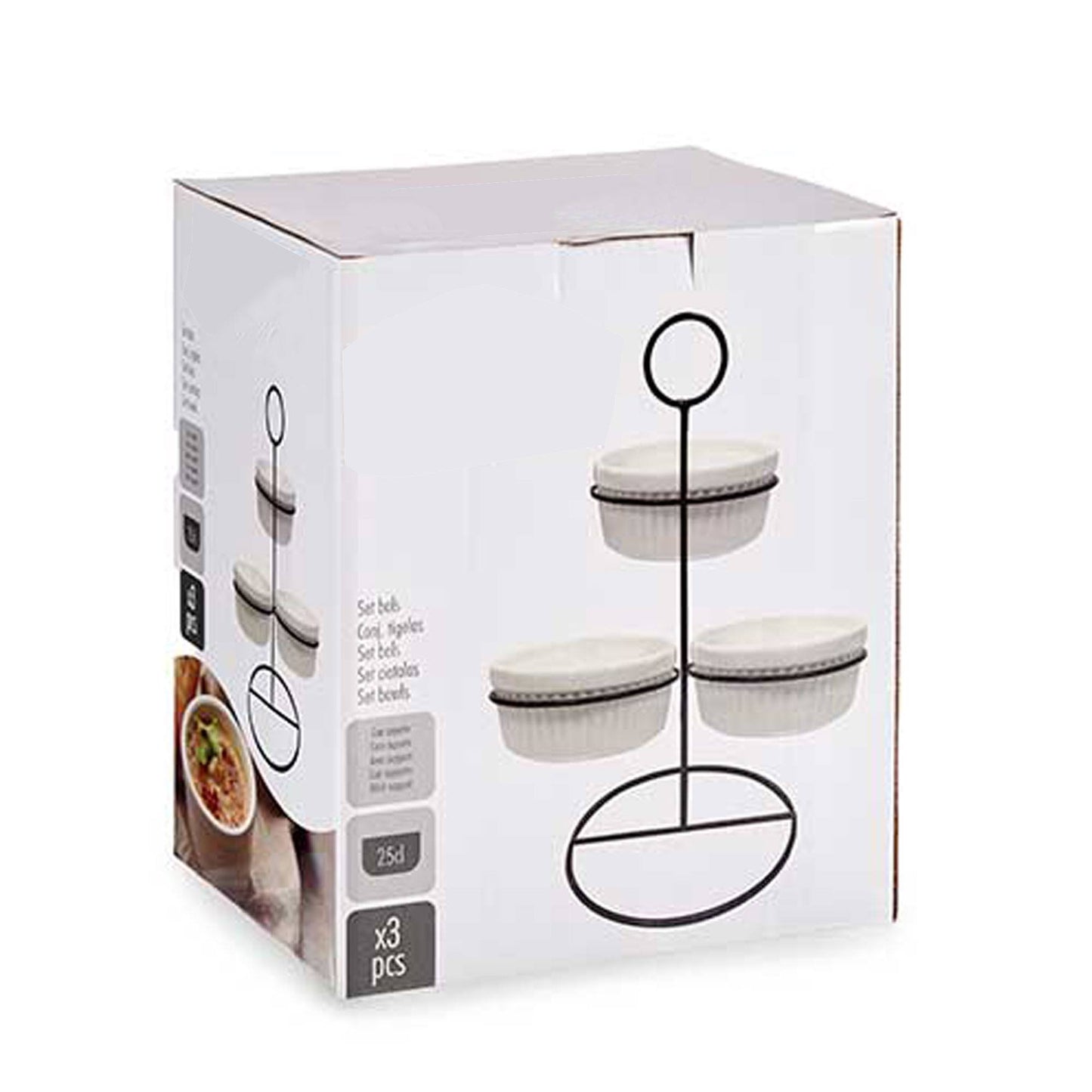 Set 3 Bols Redondos Blancos Con Estante Colección Vessia