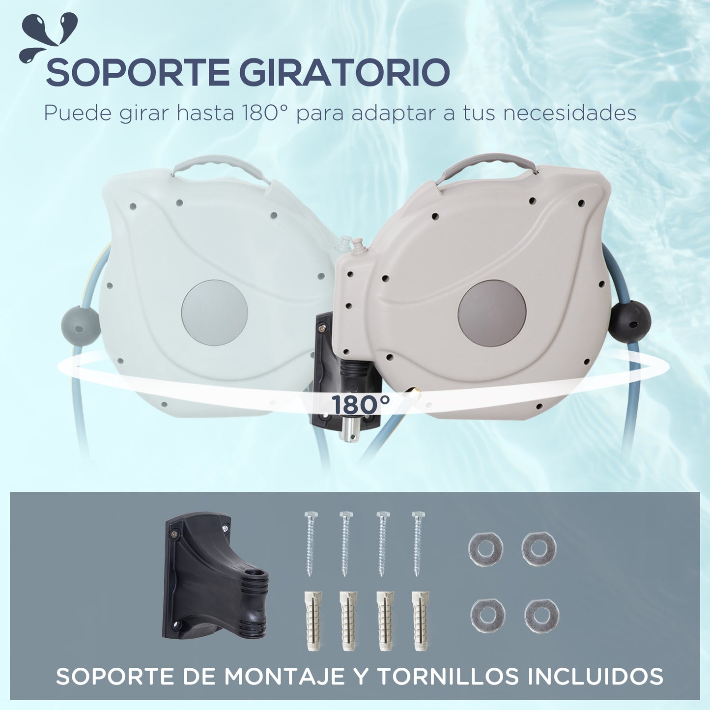 Outsunny Carrete De Manguera De Pared 15,1m+1,5m Enrollador Automático Giratorio_5