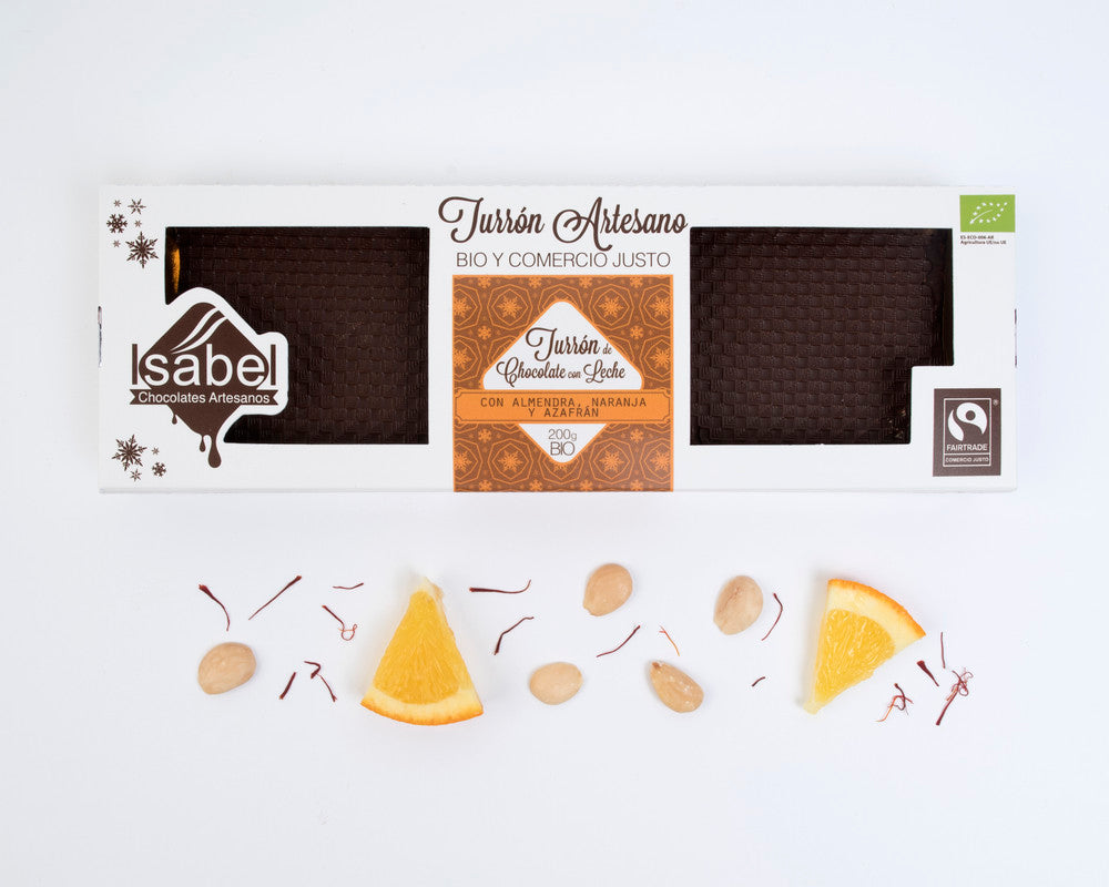 Turrón Artesano Bio – Chocolate Con Leche, Almendra, Naranja Y Azafrán_0