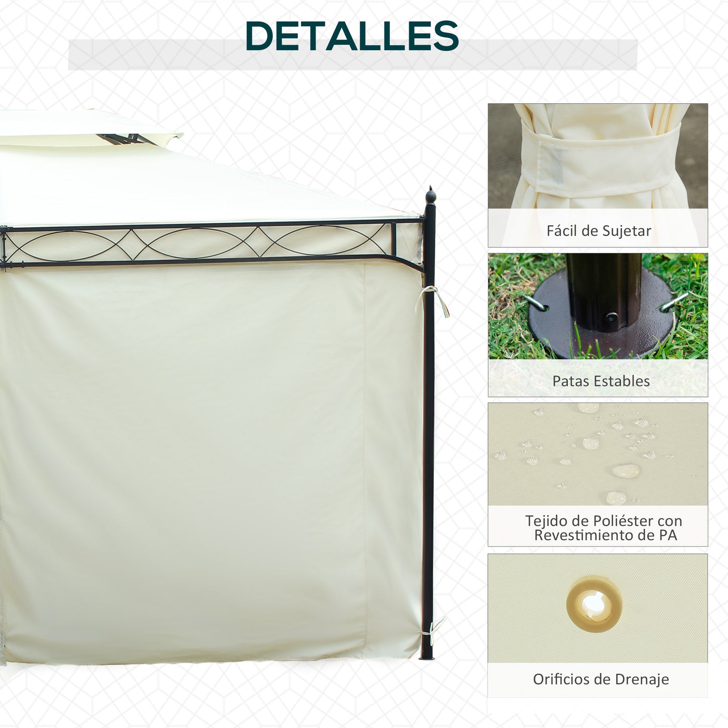 Outsunny Carpa 4x3m Pabellón Cenador De Jardín Con Cortinas 3x4x2,8m Blanca_5
