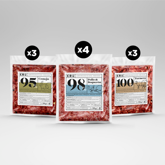 Menú Barf Mixto Clásico - Pollo Y Boquerón, Ternera Y Conejo Para Gato - 10 Paquetes