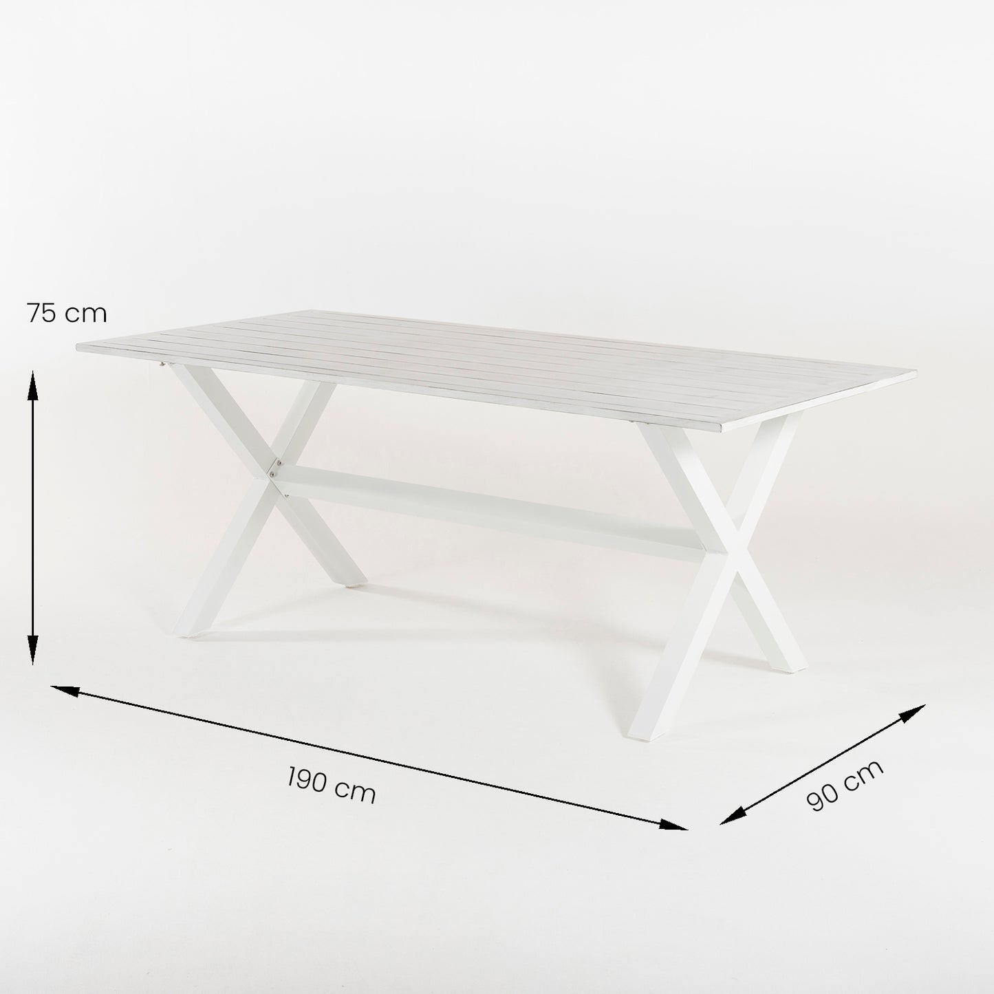 Conjunto De Mesas Y Sillas Para Exterior, Aluminio Resistente, Aluminio Y Textilene, Color Blanco, Mesa: 190x90x75 Silla:110x57x70_4
