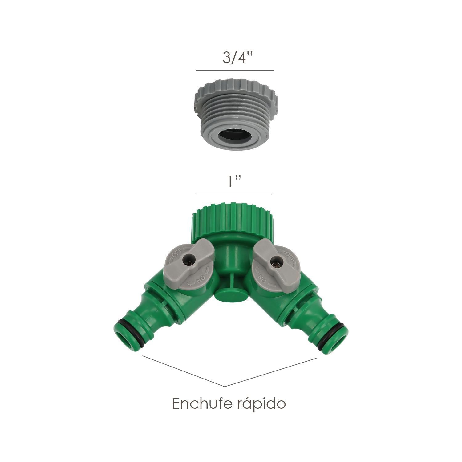 Adaptador Manguera Plastico 3/4 - 1 Hembra  Con 2 Tomas Blister