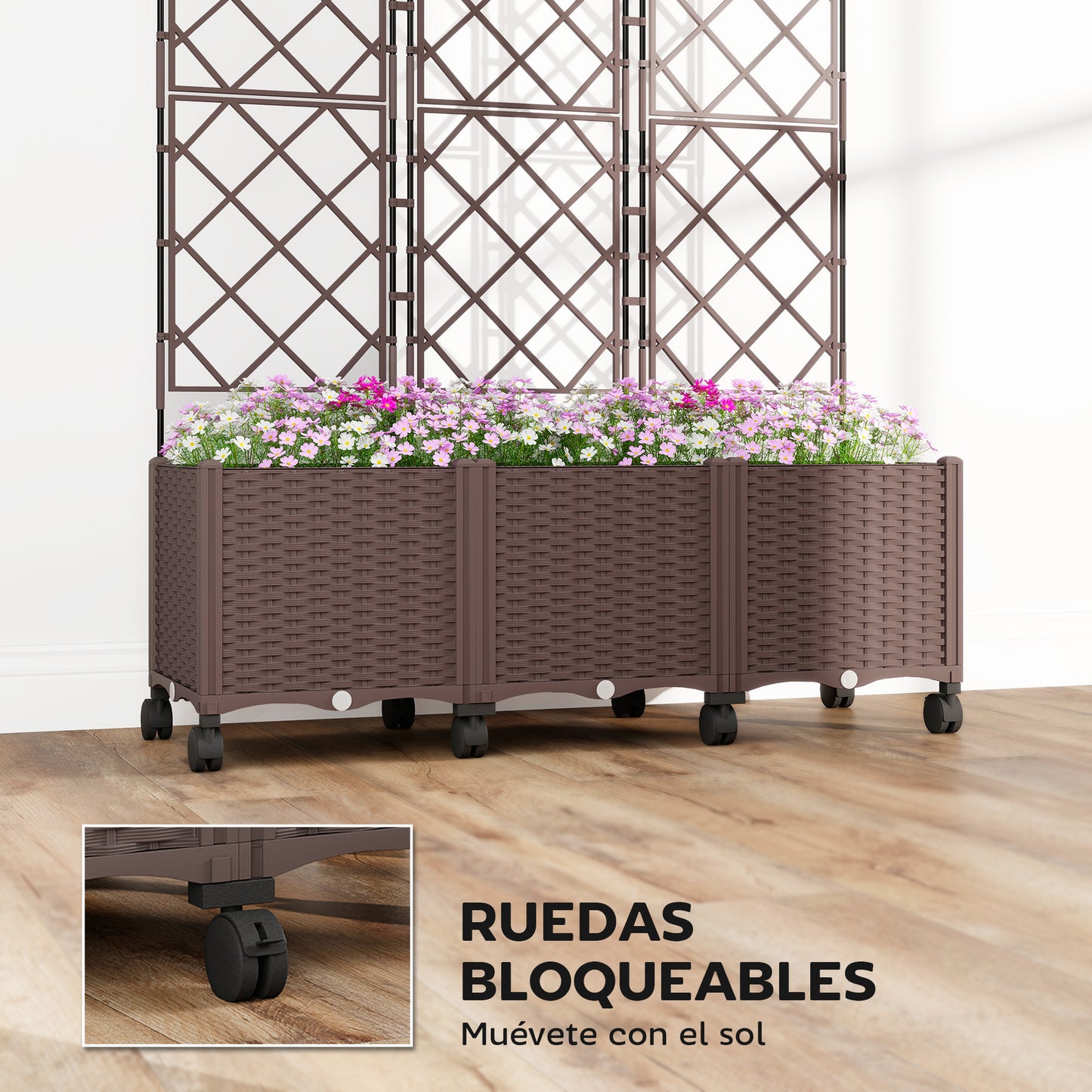 Outsunny Jardinera Con Enrejado Ruedas Para Cultivos Verduras 120x40x192 Cm_5