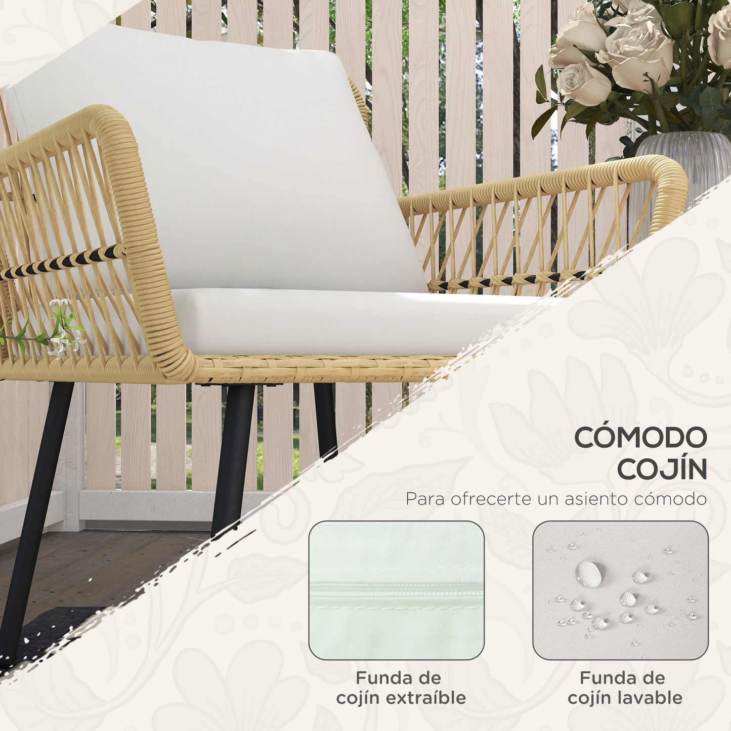 Outsunny Conjunto De Mesa Y Sillas De Jardín Exterior De Ratán Natural_5