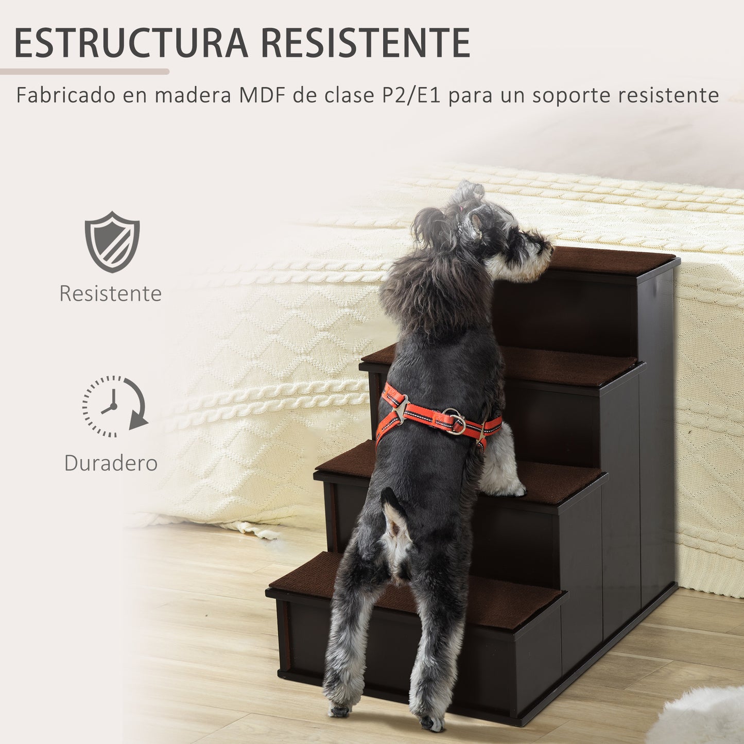 Pawhut Escalera Para Perros De 4 Peldaños Con Acolchados 40x59x54,2 Cm Marrón_5