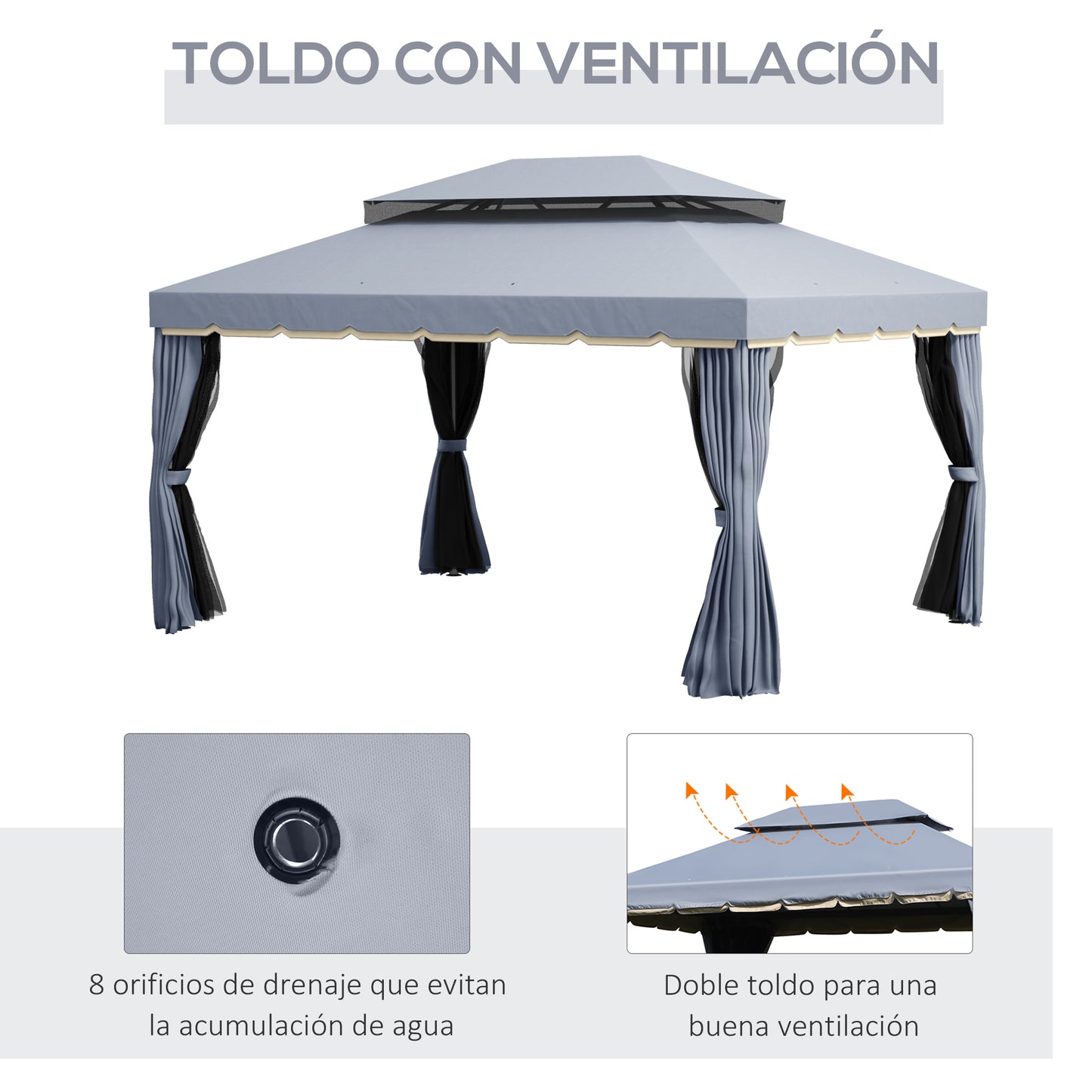 Outsunny Conjunto De 1 Cenador De Jardín 4x3 M Y 1 Techo De Repuesto 4x3 M_5