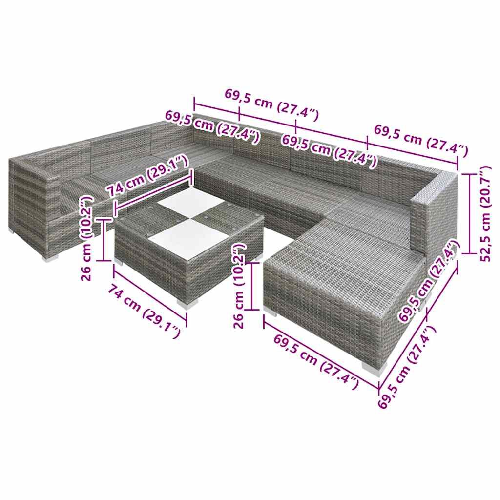 Vidaxl Set De Muebles De Jardín 8 Pzas Y Cojines Ratán Sintético Gris_4