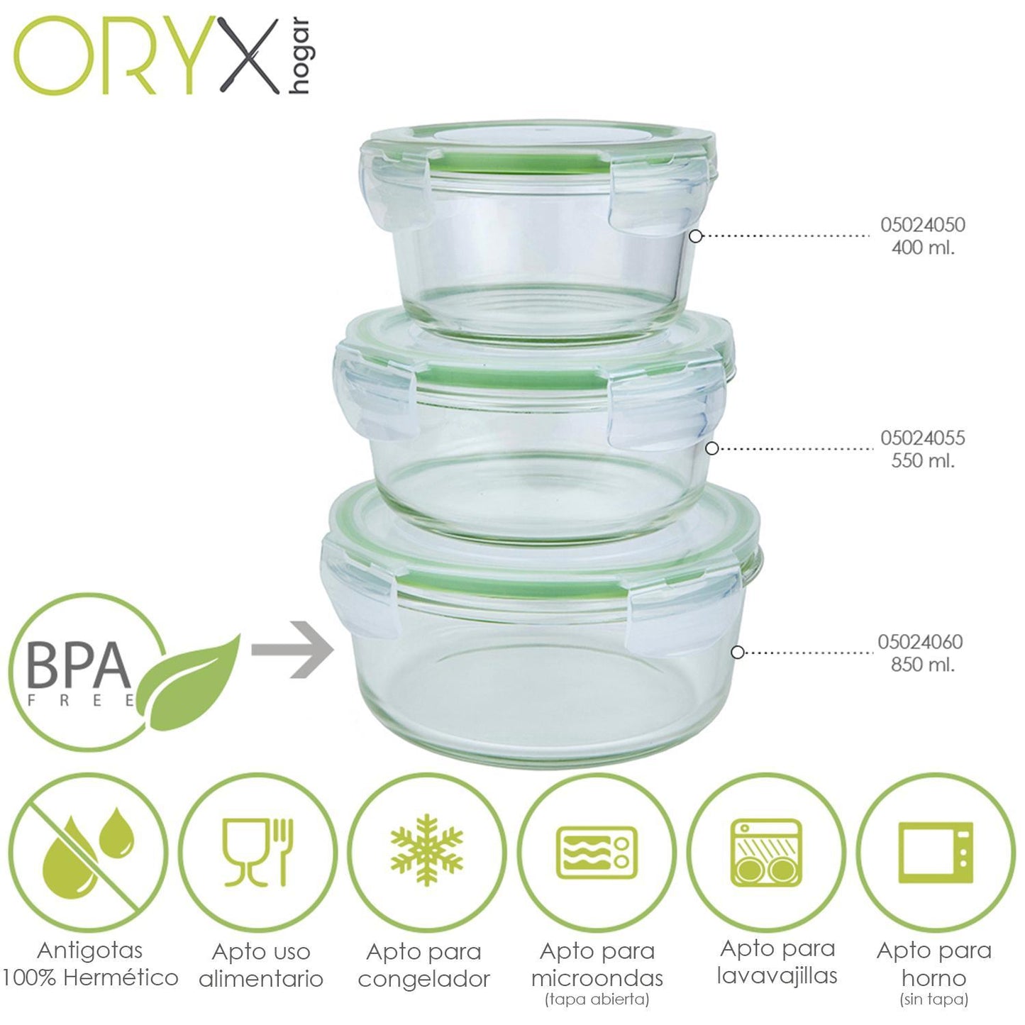 Recipiente Hermetico Cristal Redondo 850 Ml. Ø 165 X 8 (alt) Cm.