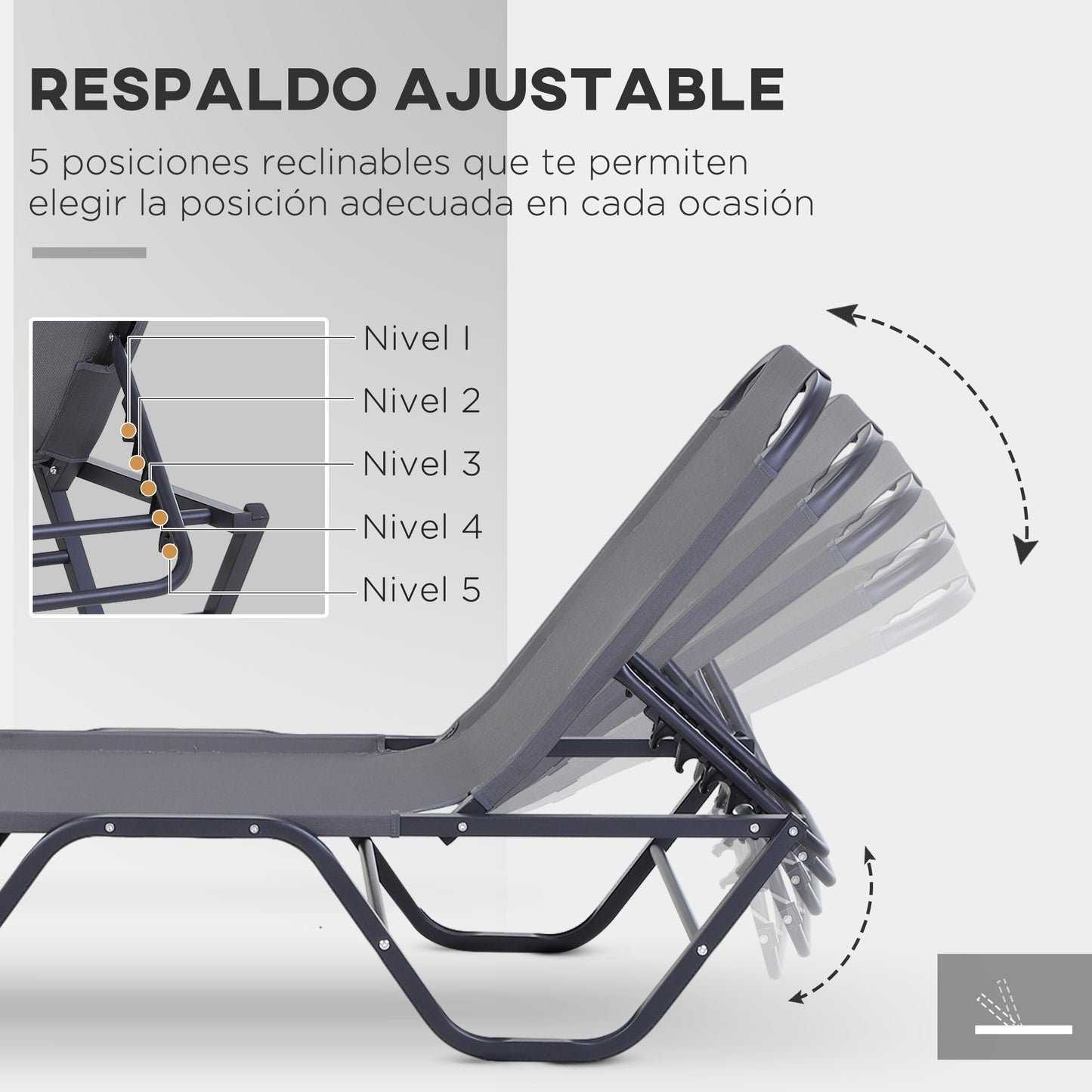 Outsunny Conjunto De 2 Tumbonas Reclinables De Aluminio 163x58,5x91 Cm Gris_5