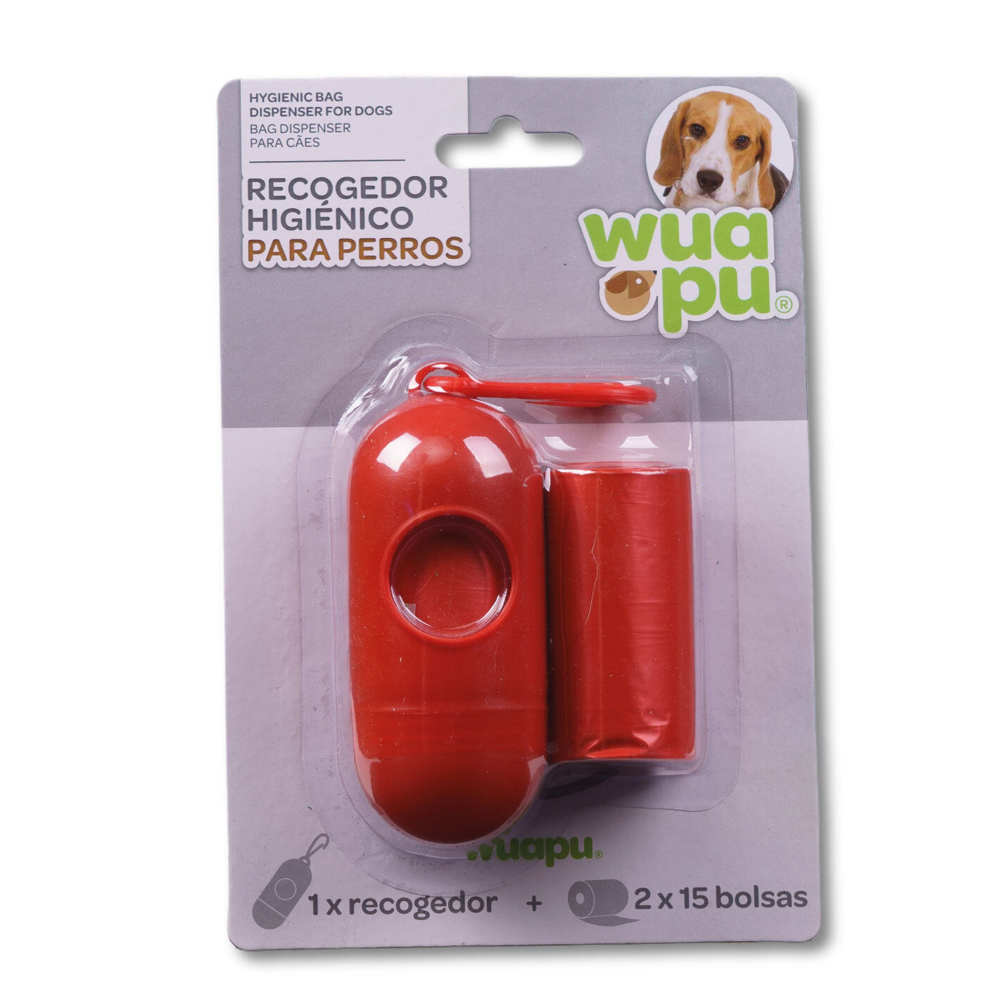 Portarollos Dispensador Rojo De Bolsas Higiénicas Recoge Excrementos De Perro Wuapu Con 30 Bolsas