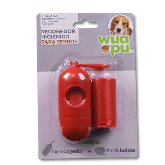Portarollos Dispensador Rojo De Bolsas Higiénicas Recoge Excrementos De Perro Wuapu Con 30 Bolsas