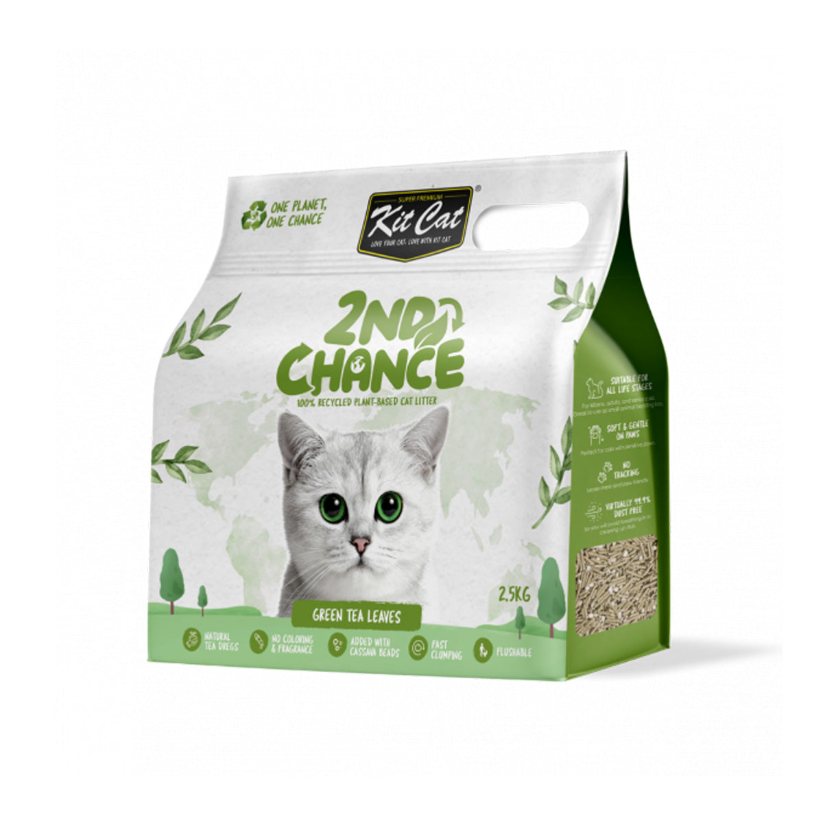Pack 6 Kit Cat Arena Eco 2nd Chance - Green Tea 2,5 Kg Hojas de Té Verde, Guisante y Yuca