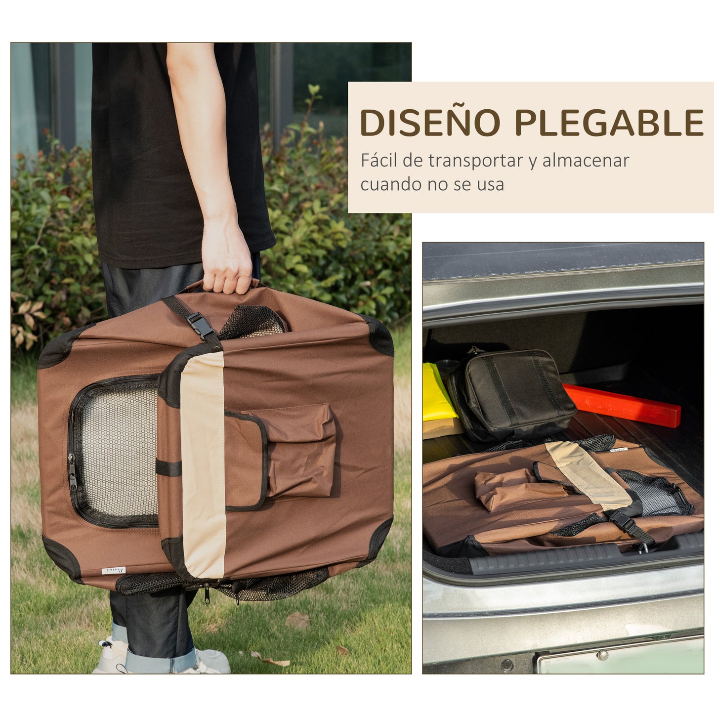 Pawhut Transportín Mochila Para Perros Gatos Plegable Cojín Suave 60x41x41 Cm_5