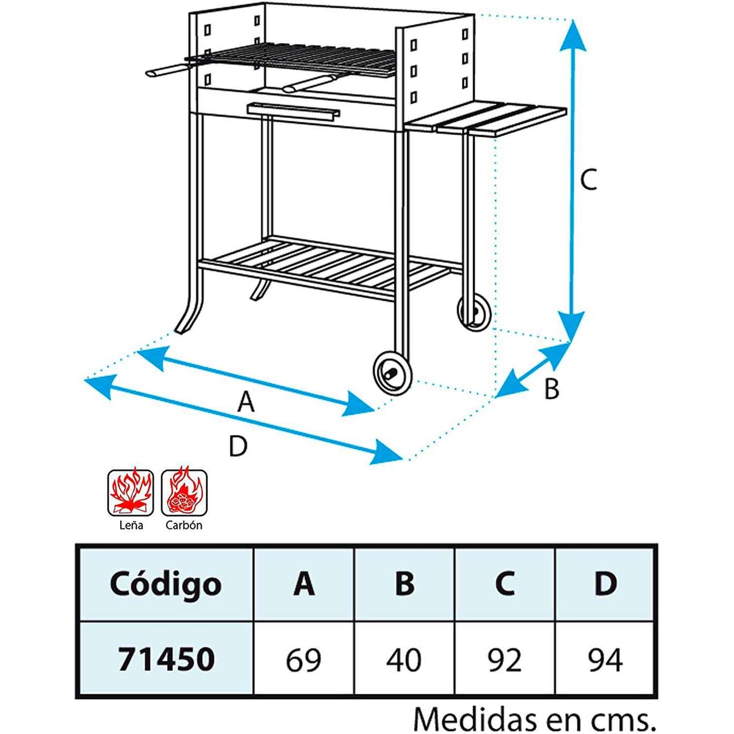 Barbacoa con ruedas, bandejas y parrilla de acero inox Imex el Zorro