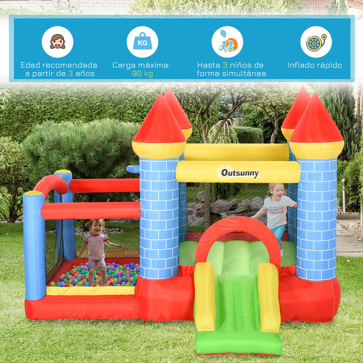 Outsunny Castillo Hinchable Infantil 280x260x210 Cm Con Inflador_5