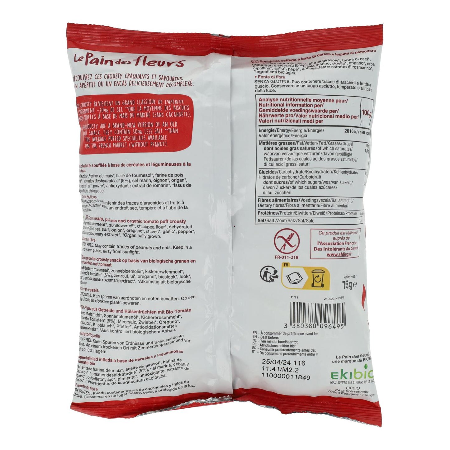 Ganchito Crousty de Tomate y Orégano Le Pain des Fleurs 75 g