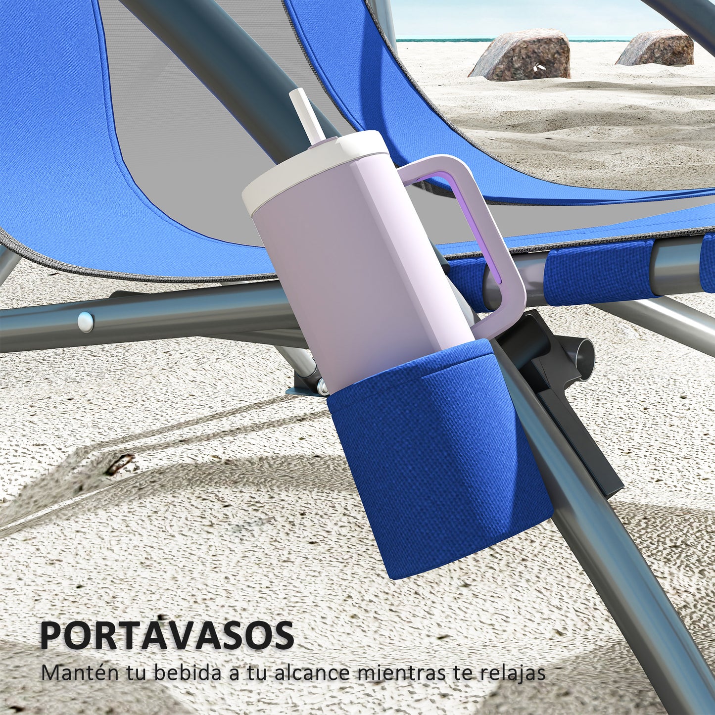 Outsunny Pack De 2 Sillas De Playa Plegables Ligeras Con Respaldo De Malla Azul_5